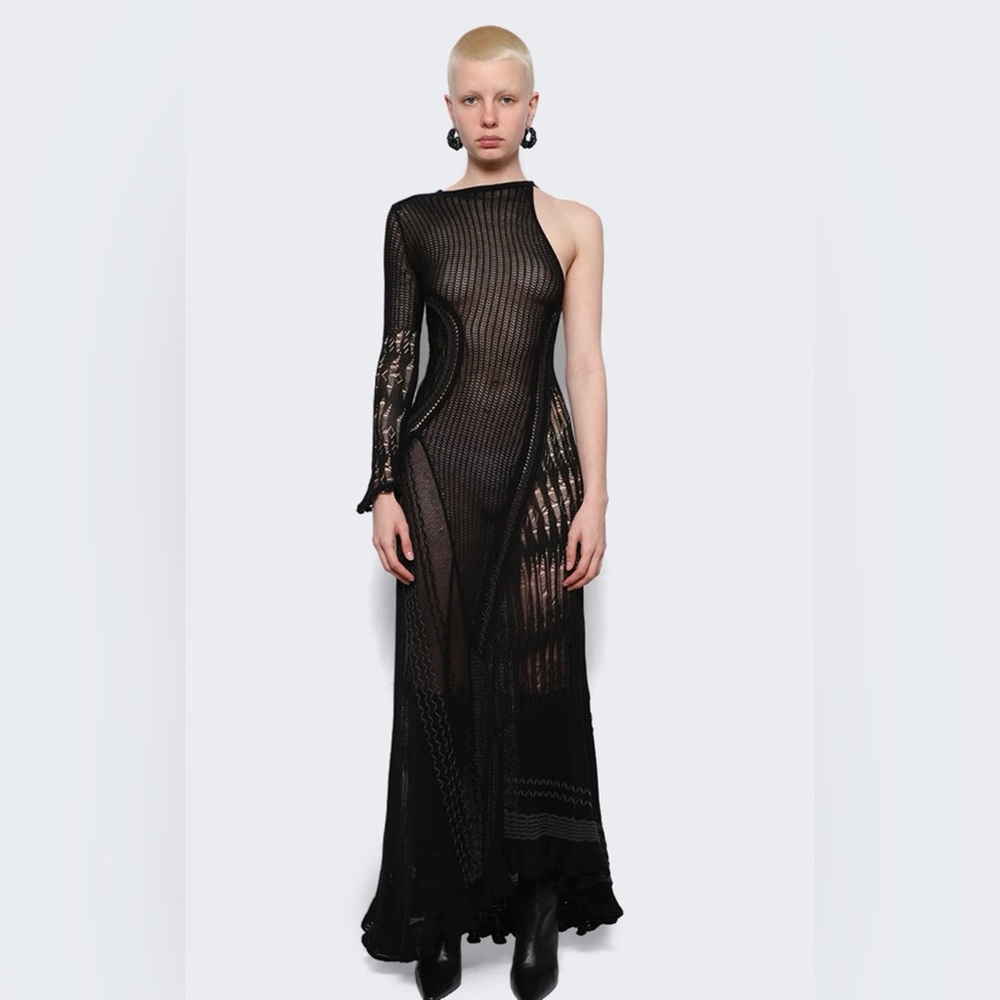 Roberta Einer Black One Shoulder Maxi Gown
